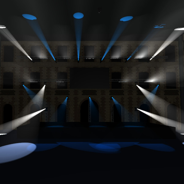Visualisation 3D d'une prestation lumière à l'Espace Argence de Troyes dans l'Aube.